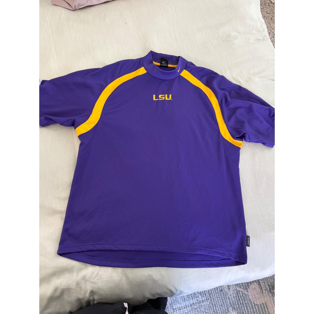 Nike Team LSU Tigers Mock Neck Shirt XL Purple Gold Vintage Dri-Fit Jersey‎ Top